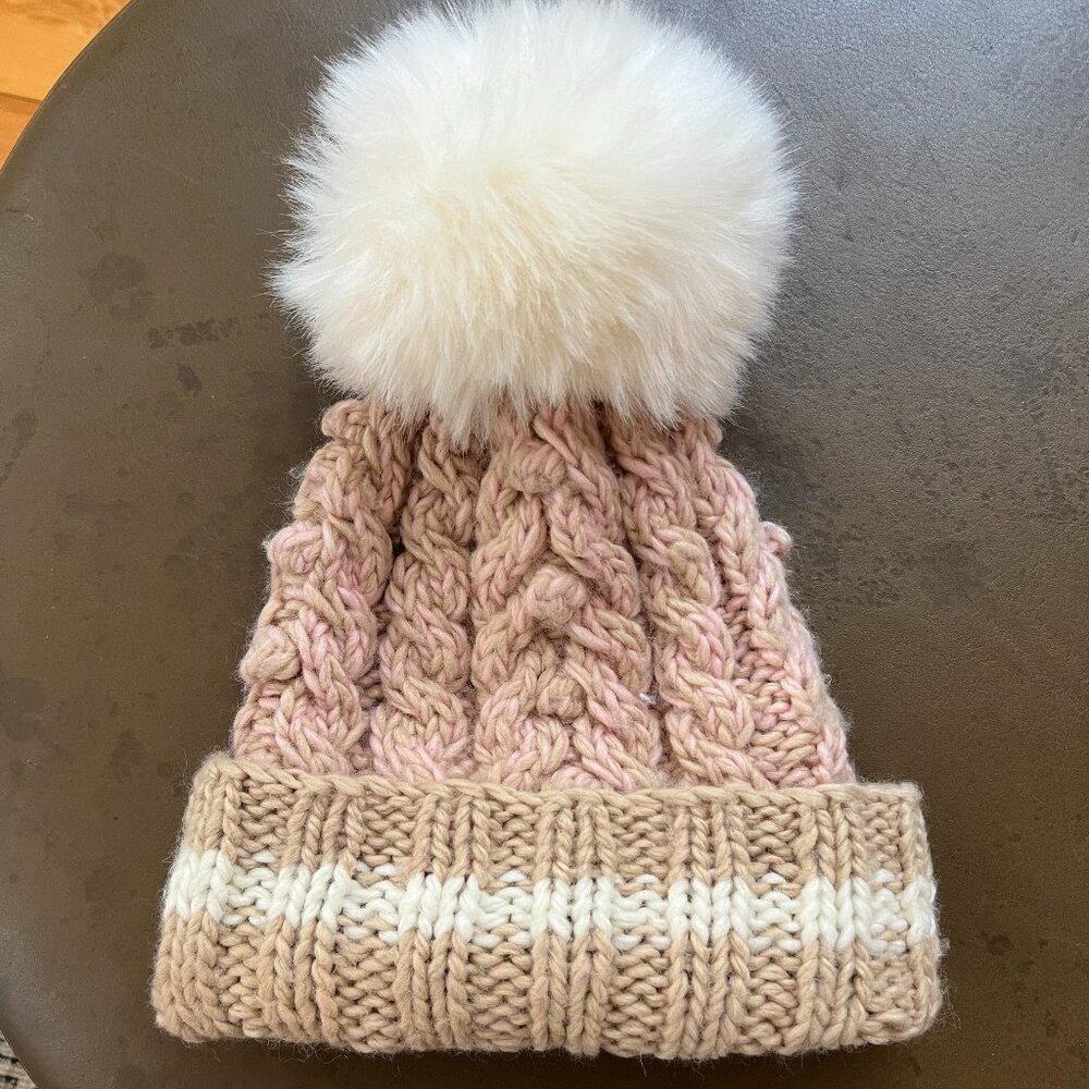 CLOSE OUT SALE: Free People Tan & Pink Knit Beanie - One Size